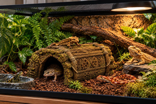 3D Printed Tiki Log Terrarium Hide, Tropical Reptile Cave, Geckos, Frogs, Snakes (6 Inch)
