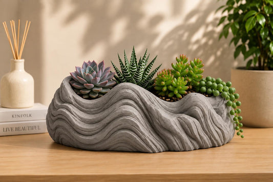 3D Printed Mountain Ridge Succulent Planter – Geometric Boho Plant Pot, Desk Accessory