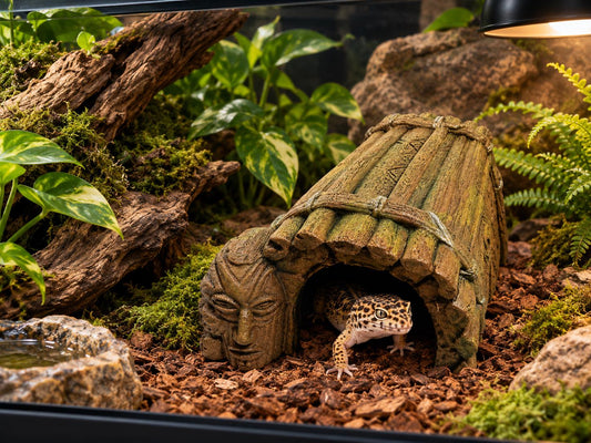 3D Printed Tiki Log Terrarium Hide, Tropical Reptile Cave, Geckos, Frogs, Snakes (6 Inch)