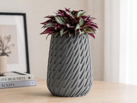 Avelis Scandinavian Planter | Textured Geometric Indoor Pot, Modern Home Decor