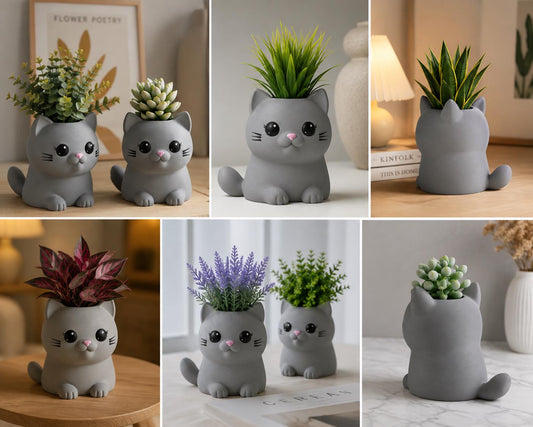 Cat Planter – Minimalist Indoor Pot for Succulents, Small Houseplants