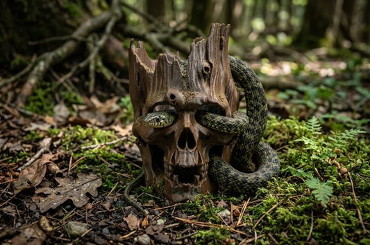 Cursed Wooden Hollow Skull Hide - Terrarium Decor
